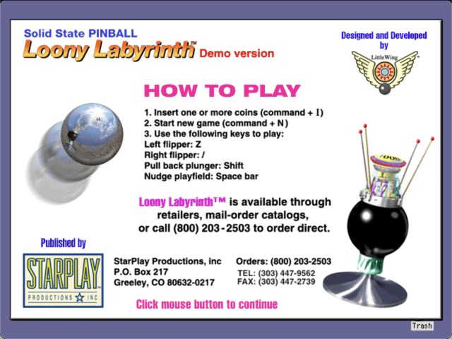 Old Mac用 PINBALL Loony Labyrinth Loony Labyrinth | Classic Macintosh Game Demos
